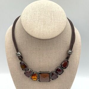 Chico's Statement Necklace Womens Brown Red Amber Multi-Strand Boho